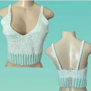 Green Two Tone Ribbed V Neck Crop Camisole  Top